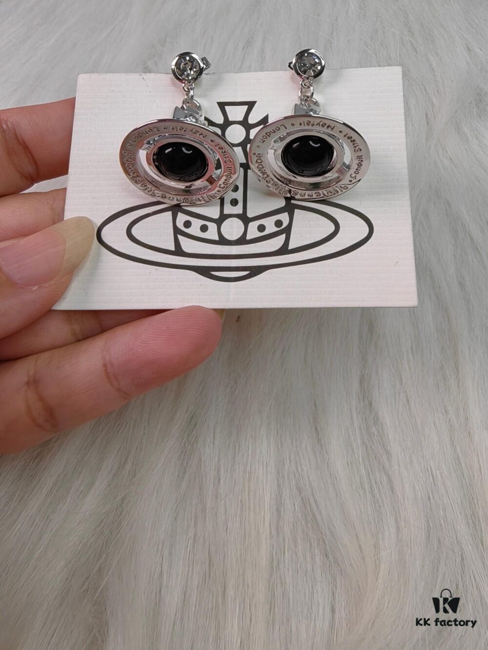 69300fd312f62673a6fac326 West Queen Black Glass Bead Earrings in White Gold Tone