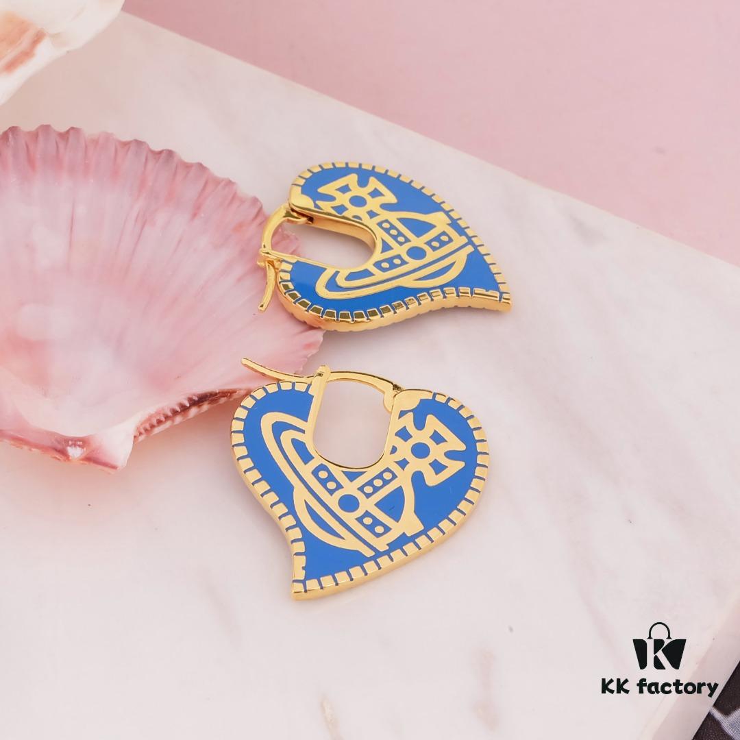 West Grandma Love Gear Enamel Earrings Blue