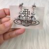 West Queen Black Glass Bead Earrings in White Gold Tone