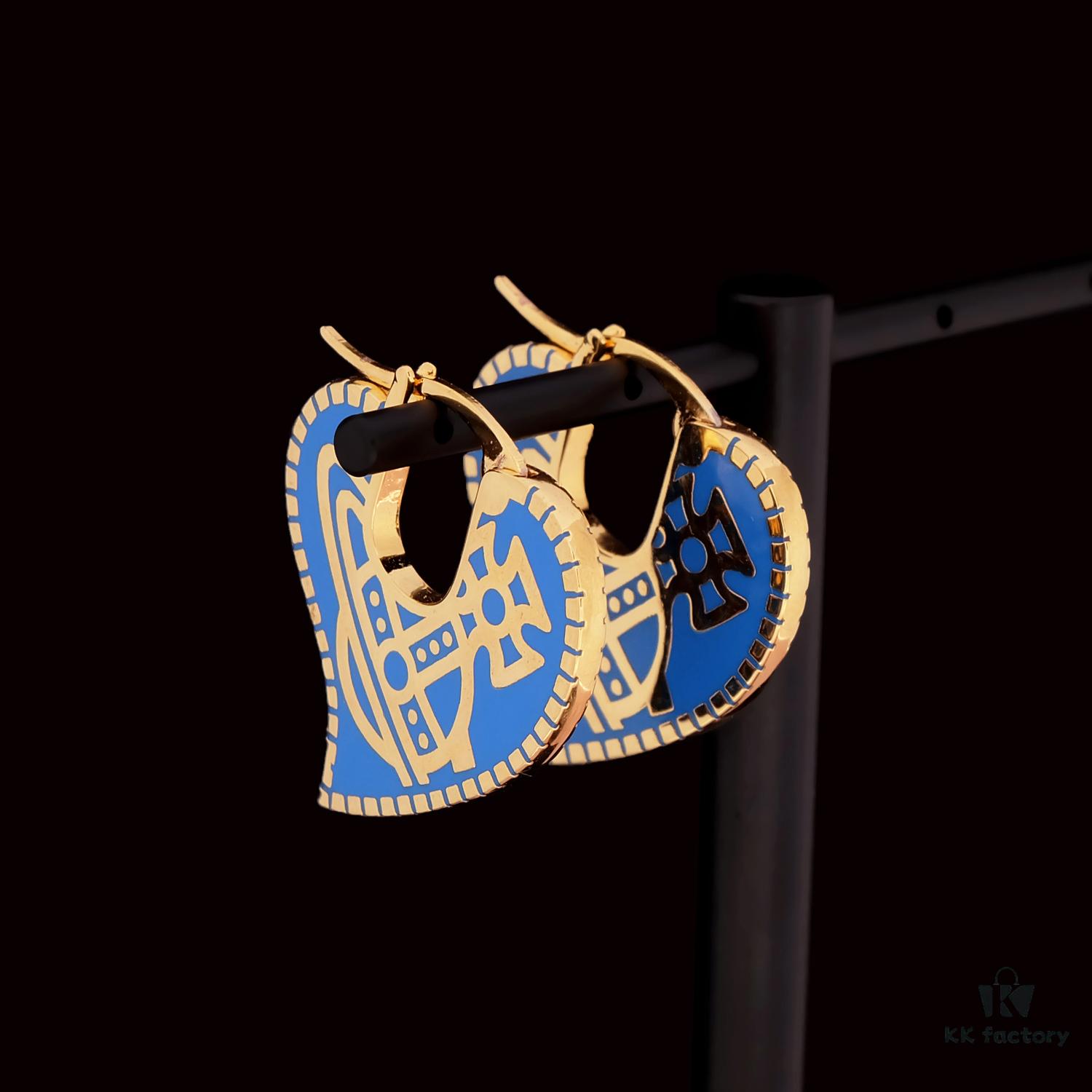 West Grandma Love Gear Enamel Earrings Blue
