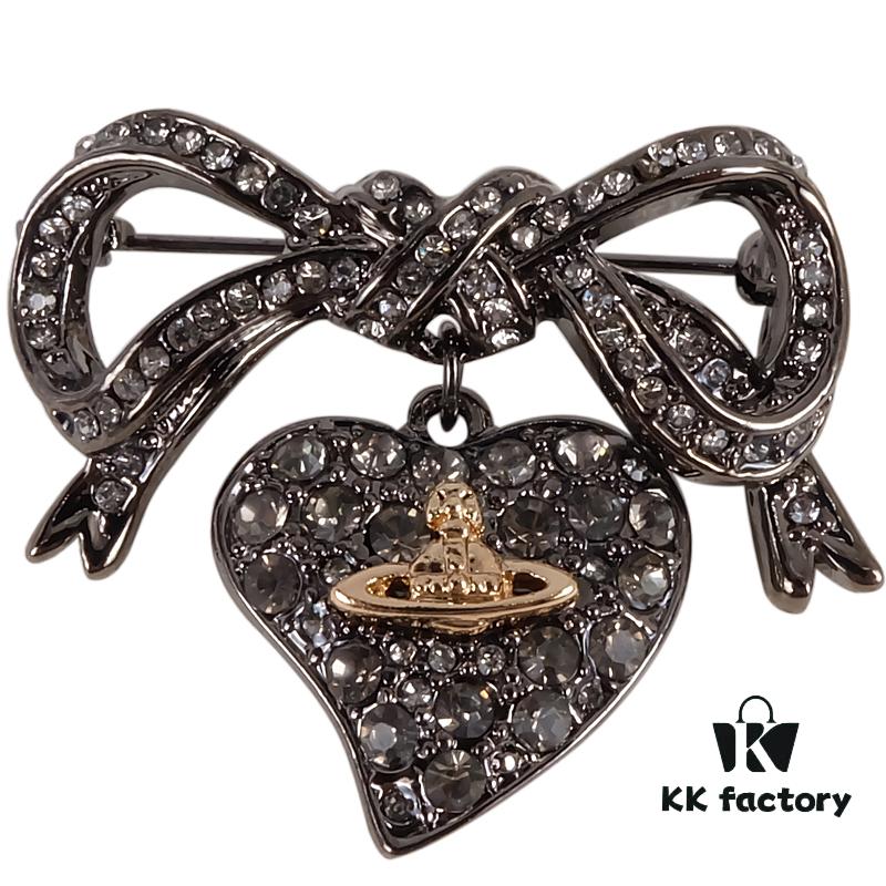 69300fe412f62673a6fac341 Vivienne Westwood Titanium Black Heart Bow Brooch
