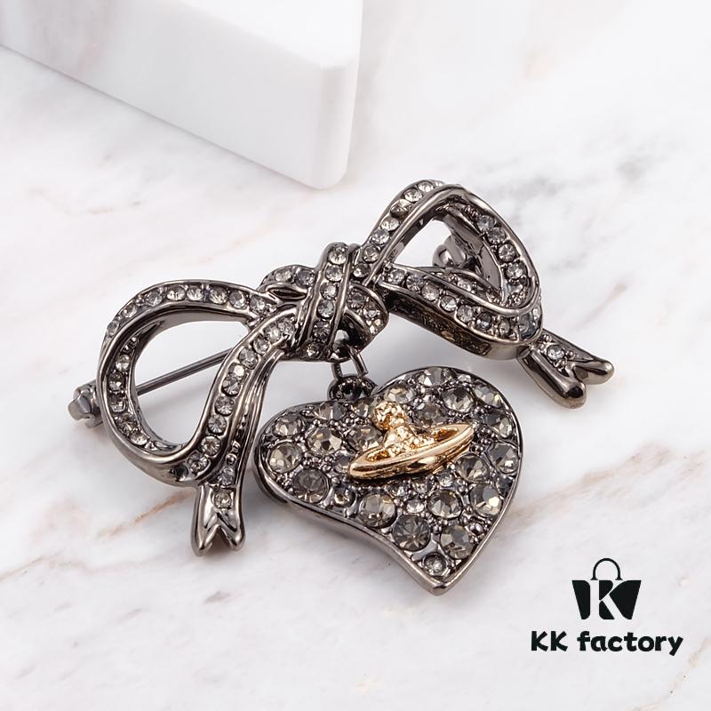69300fe512f62673a6fac343 Vivienne Westwood Titanium Black Heart Bow Brooch