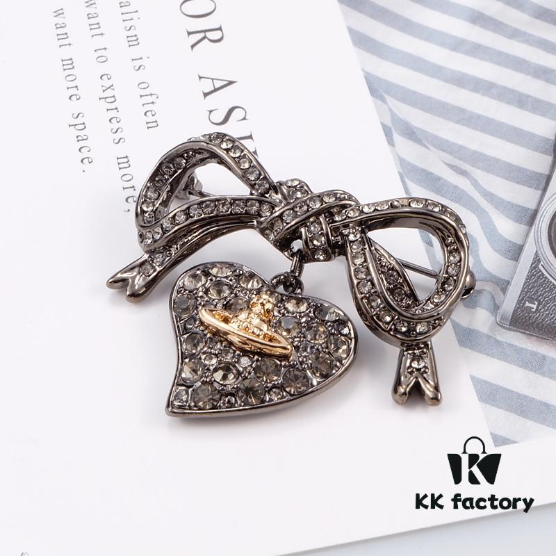 69300fe612f62673a6fac344 Vivienne Westwood Titanium Black Heart Bow Brooch