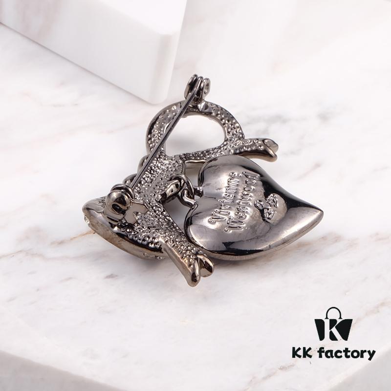 69300fe712f62673a6fac345 Vivienne Westwood Titanium Black Heart Bow Brooch