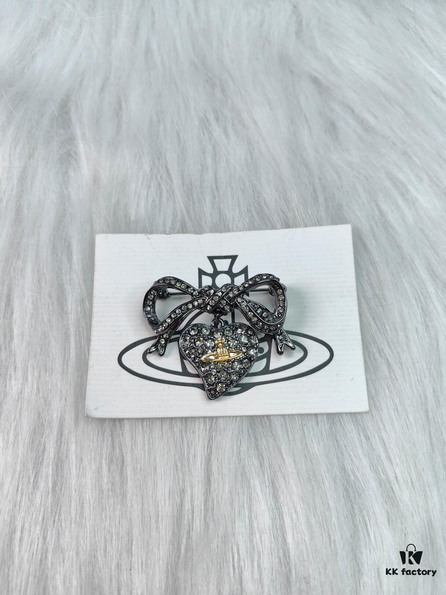 69300feb12f62673a6fac349 Vivienne Westwood Titanium Black Heart Bow Brooch