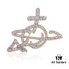 6930100512f62673a6fac370 West Queen Full Diamond Line Arrow Saturn Brooch - Gold 6*5CM