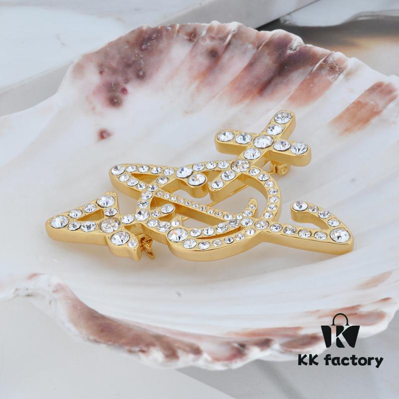 6930100612f62673a6fac373 West Queen Full Diamond Line Arrow Saturn Brooch - Gold 6*5CM