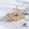 6930100712f62673a6fac377 West Queen Full Diamond Line Arrow Saturn Brooch - Gold 6*5CM