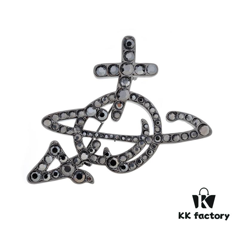 6930100912f62673a6fac37a Vivienne Westwood Rhodium-Plated Full Diamond Arrow Saturn Brooch - Titanium Black