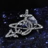 6930100b12f62673a6fac37f Vivienne Westwood Rhodium-Plated Full Diamond Arrow Saturn Brooch - Titanium Black