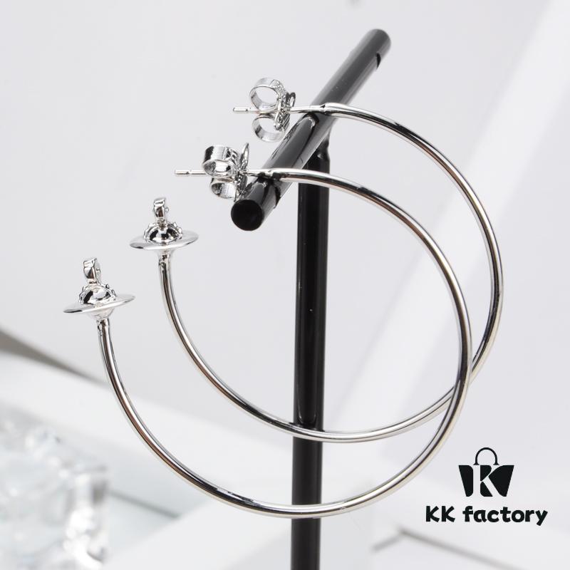 6930100f12f62673a6fac386 West Queen Large 3D Saturn Hoop Earrings 4CM Silver