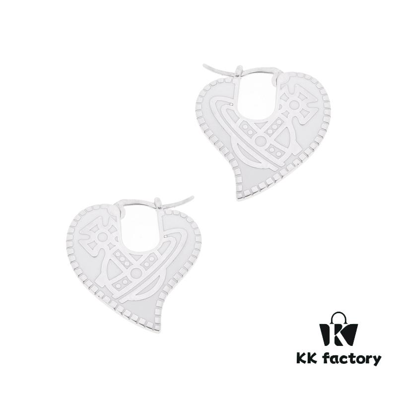 West Grandma Heart-Shaped Gear Enamel Earrings - Silver White