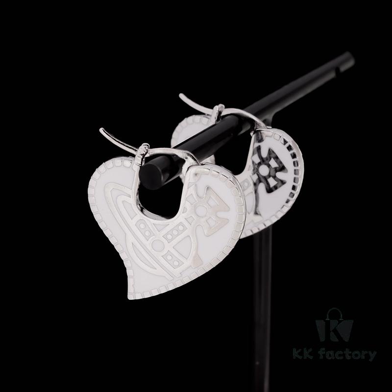 West Grandma Heart-Shaped Gear Enamel Earrings - Silver White