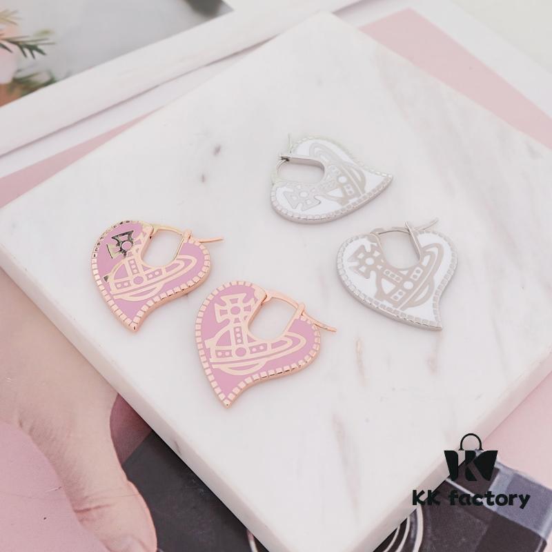 West Grandma Heart-Shaped Gear Enamel Earrings - Silver White
