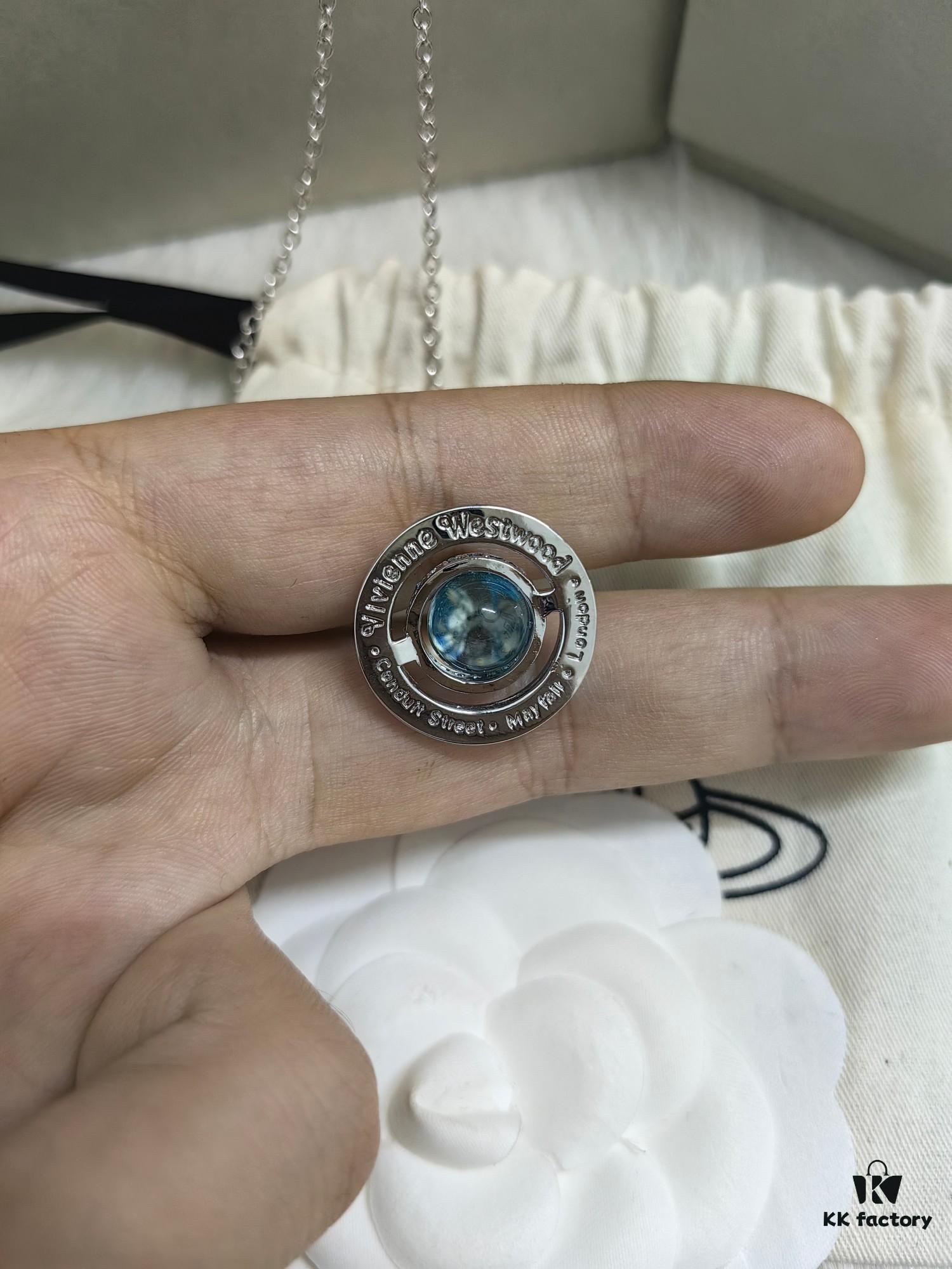 West Queen Glacier Blue 3D Saturn Necklace