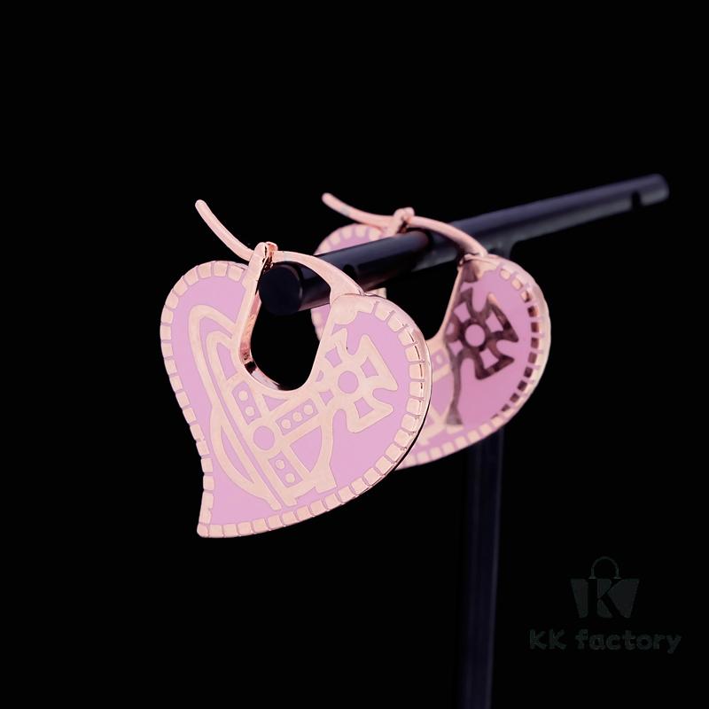 6930104d12f62673a6fac3ed Vivienne Westwood Logo Gear Enamel Earrings - Rose Gold Pink