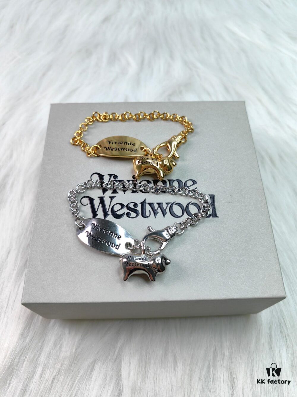 6930105912f62673a6fac3fd Vivienne Westwood Pig Bracelet in Gold and White Gold Color, In Stock
