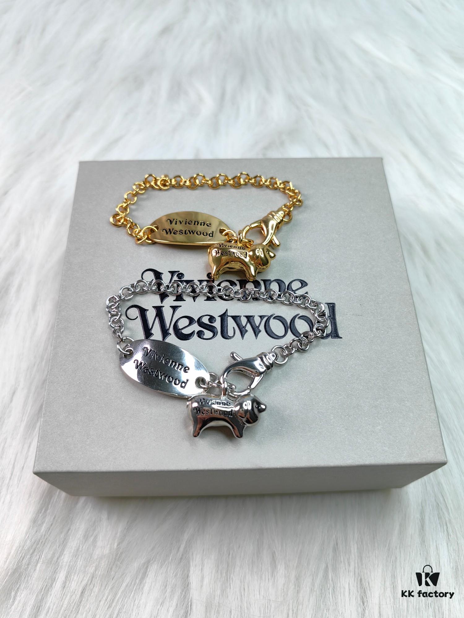 6930105912f62673a6fac3fd Vivienne Westwood Pig Bracelet in Gold and White Gold Color, In Stock