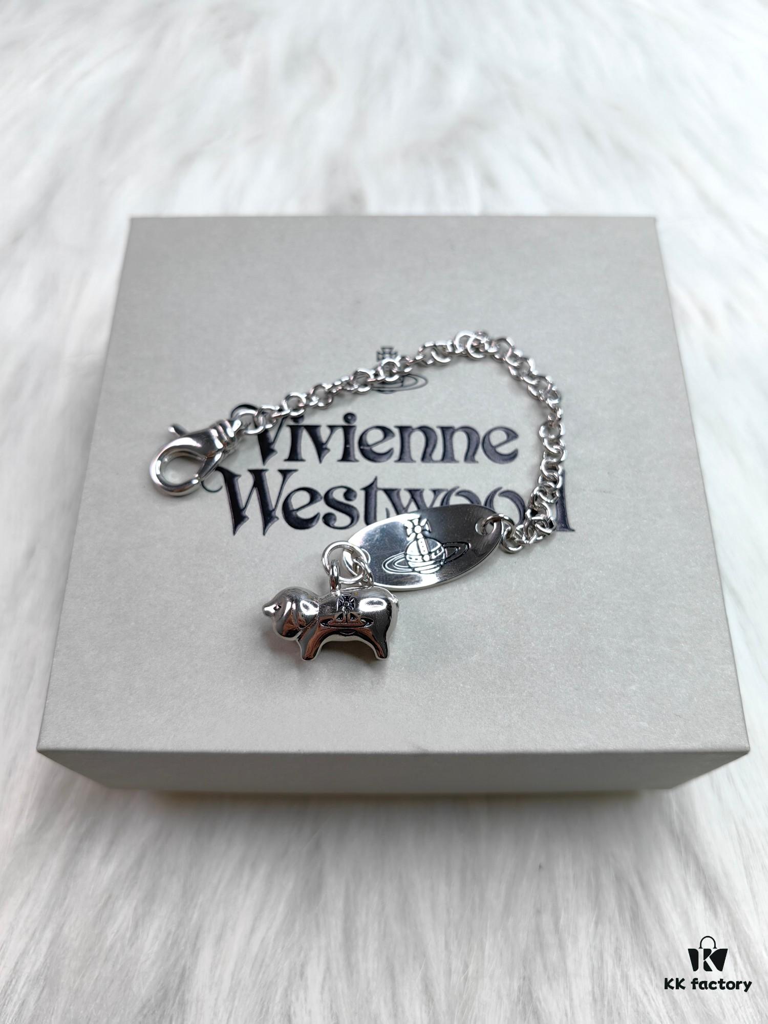 6930105c12f62673a6fac401 Vivienne Westwood Pig Bracelet in Gold and White Gold Color, In Stock