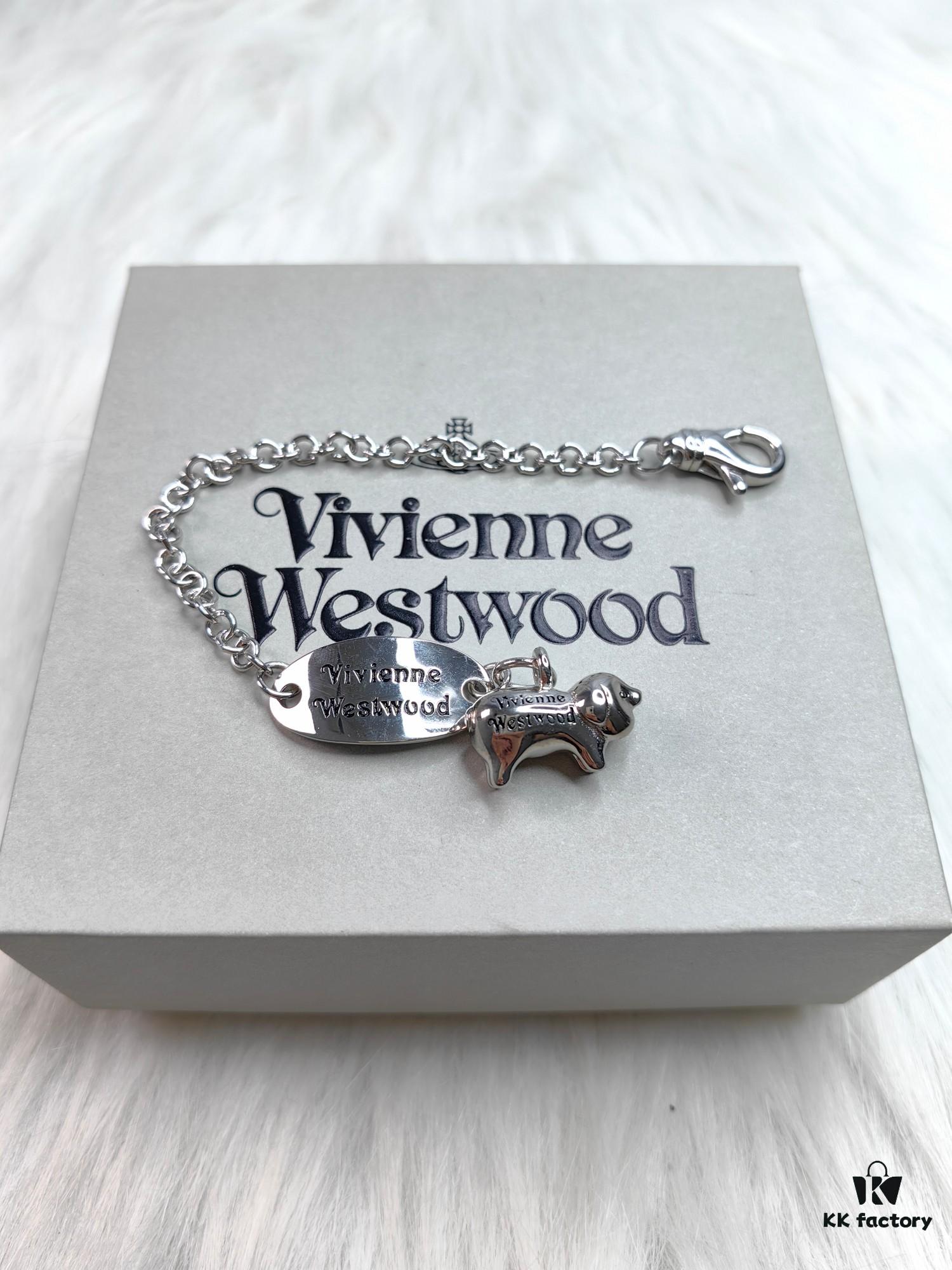 6930105d12f62673a6fac404 Vivienne Westwood Pig Bracelet in Gold and White Gold Color, In Stock