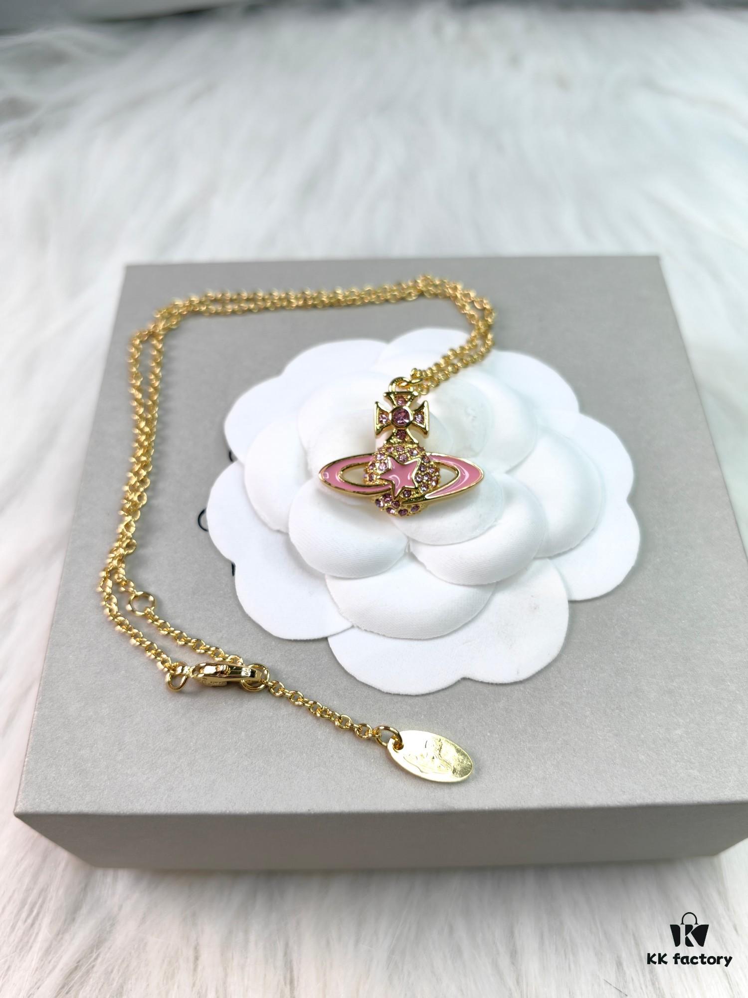 Vivienne Westwood Gold Plated Pink Star Necklace, Bracelet, and Stud Earrings Set