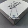 West Grandma Rivet Saturn Bracelet and Necklace Deep Navy Blue Diamond - White Gold Color