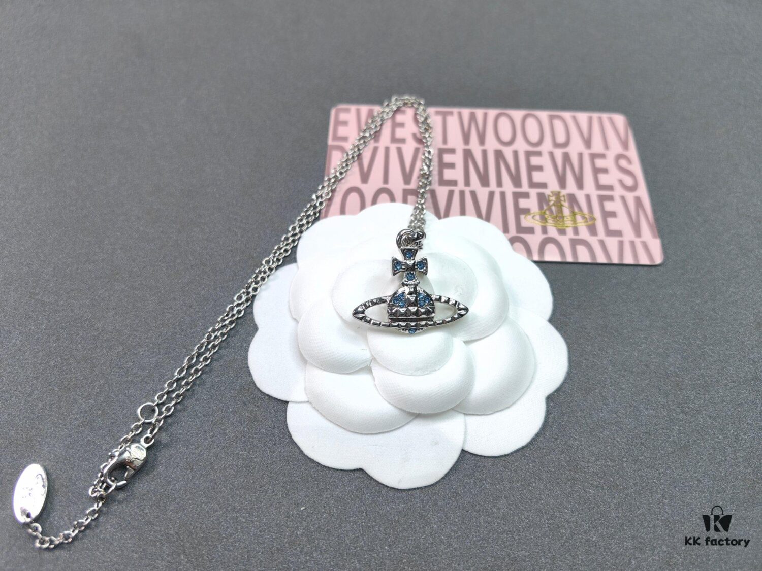 West Grandma Rivet Saturn Bracelet and Necklace Deep Navy Blue Diamond - White Gold Color