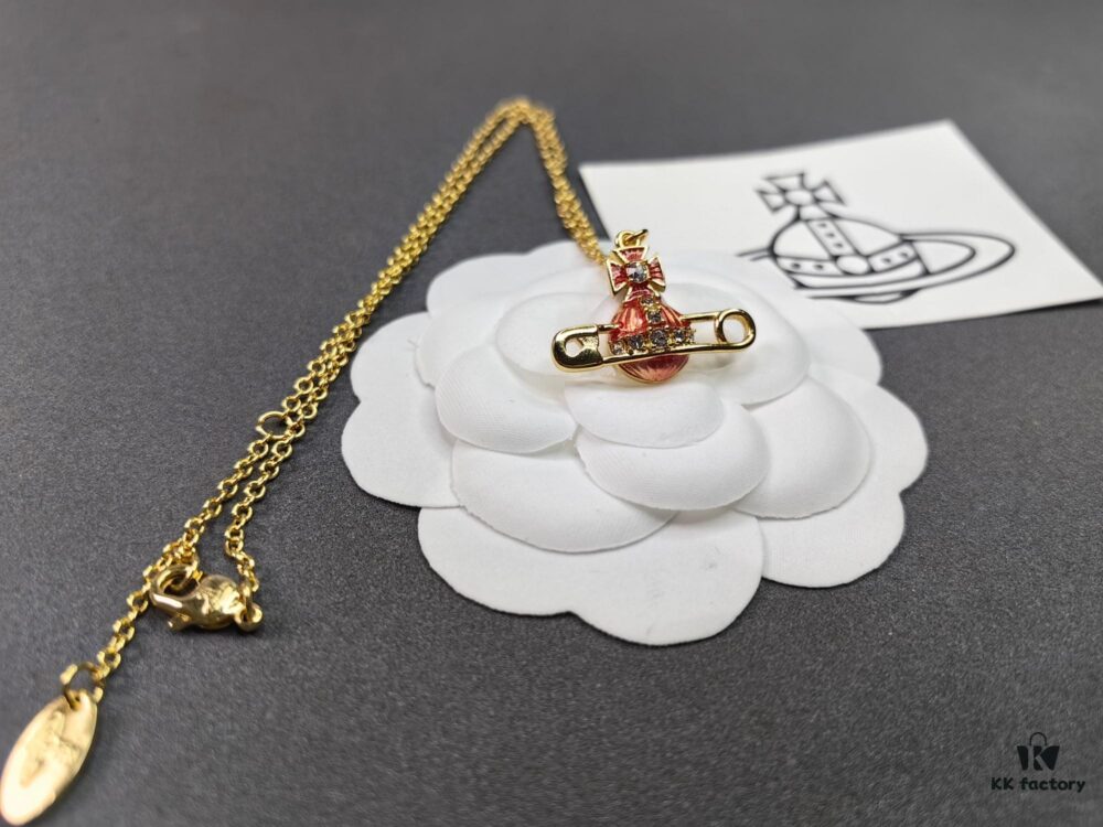 6930106f12f62673a6fac41b West Queen Enamel Saturn Brooch Orange Necklace and Bracelet, Pearl Necklace and Bracelet Set