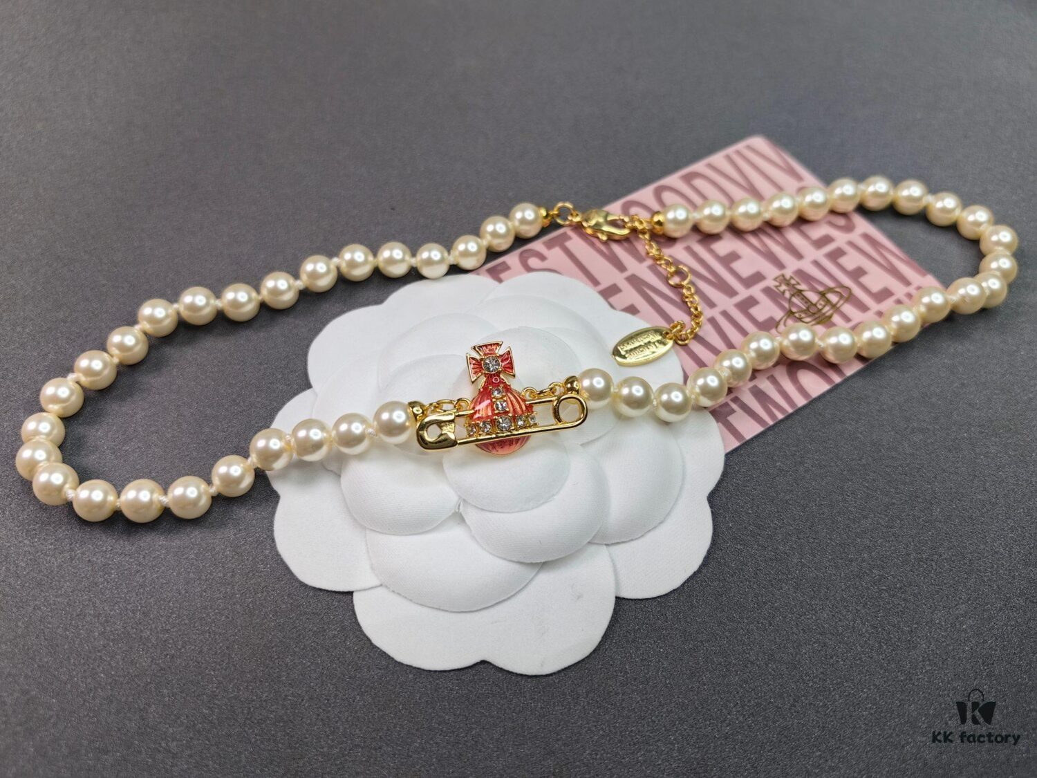 6930107312f62673a6fac421 West Queen Enamel Saturn Brooch Orange Necklace and Bracelet, Pearl Necklace and Bracelet Set