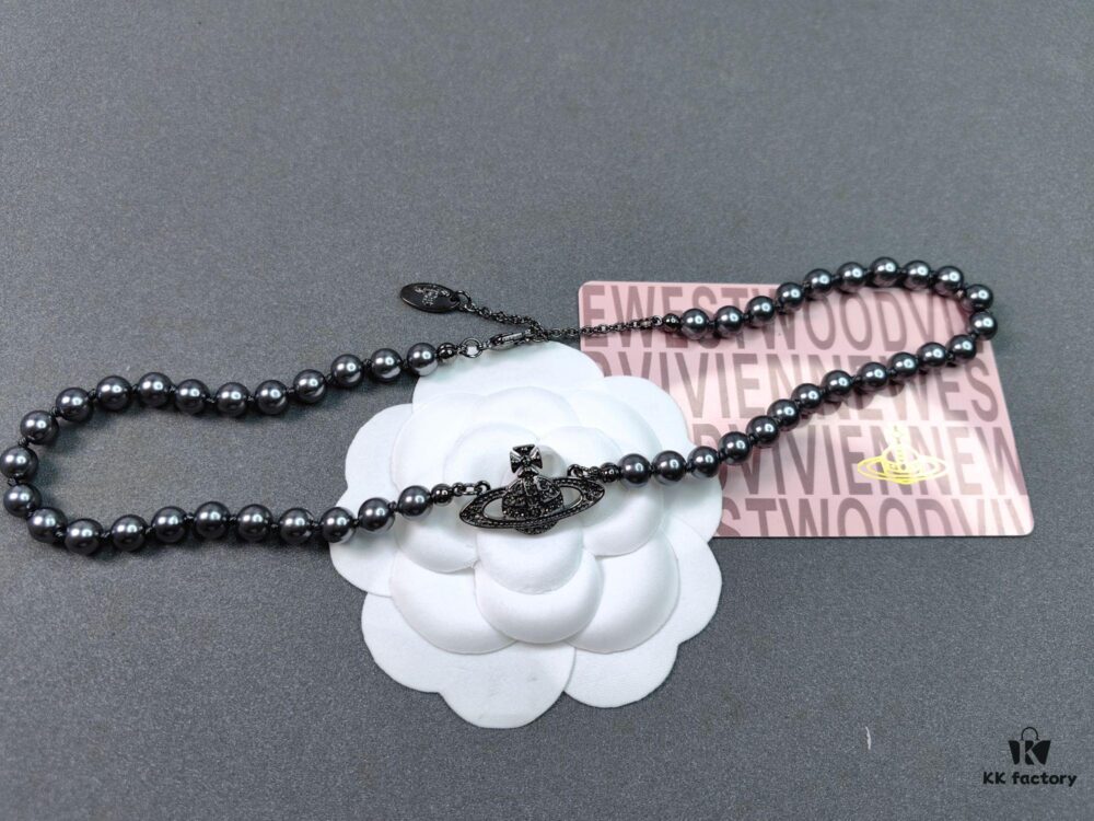 6930107f12f62673a6fac431 Vivienne Westwood Black Gun Color Saturn Pearl Necklace
