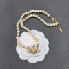 West Queen Cross Pearl Necklace with Stripe Design - Gold