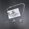 West Grandma Full Diamond Saturn Pin Necklace, Bracelet, and Stud Earrings Set in White Gold Color