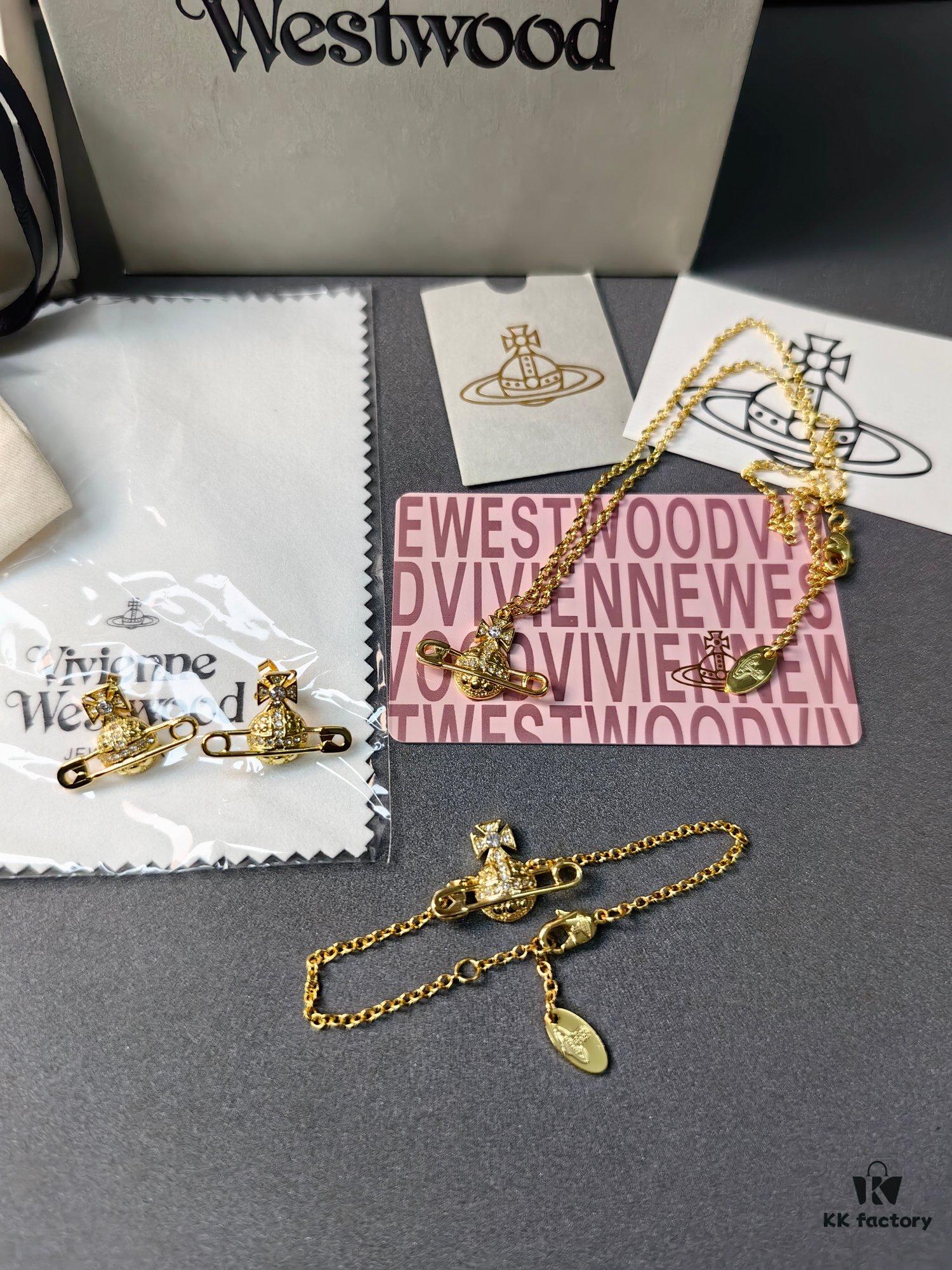 693010bc12f62673a6fac46f West Queen Full Diamond Brooch Necklace Bracelet Earring Set - Gold Color