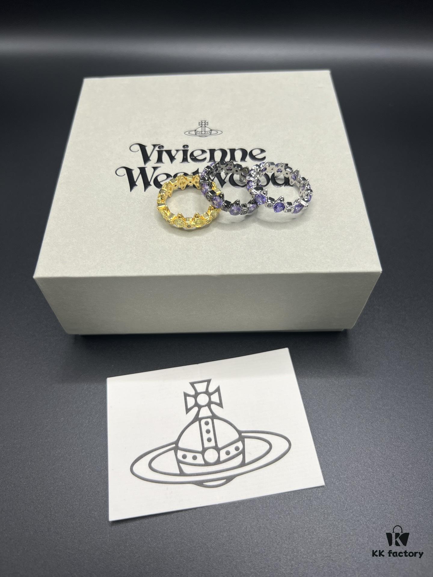 693010dc12f62673a6fac49d Vivienne Westwood Saturn Ring with Purple Diamond, Sizes 6, 7, 8