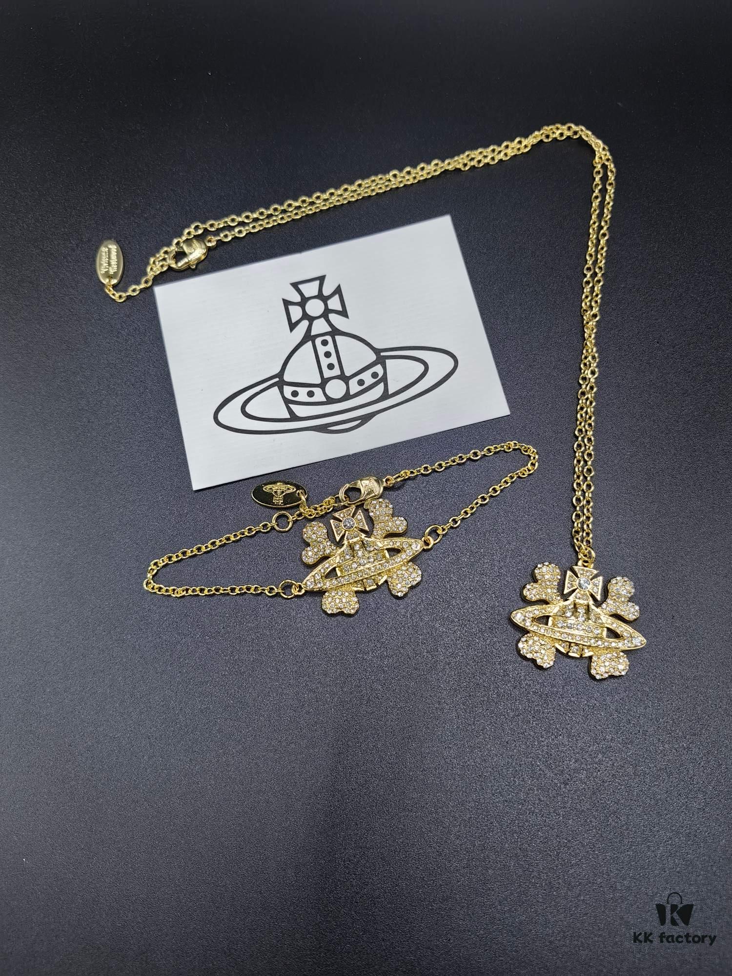 West Queen Full Diamond Bone Saturn Bracelet Necklace