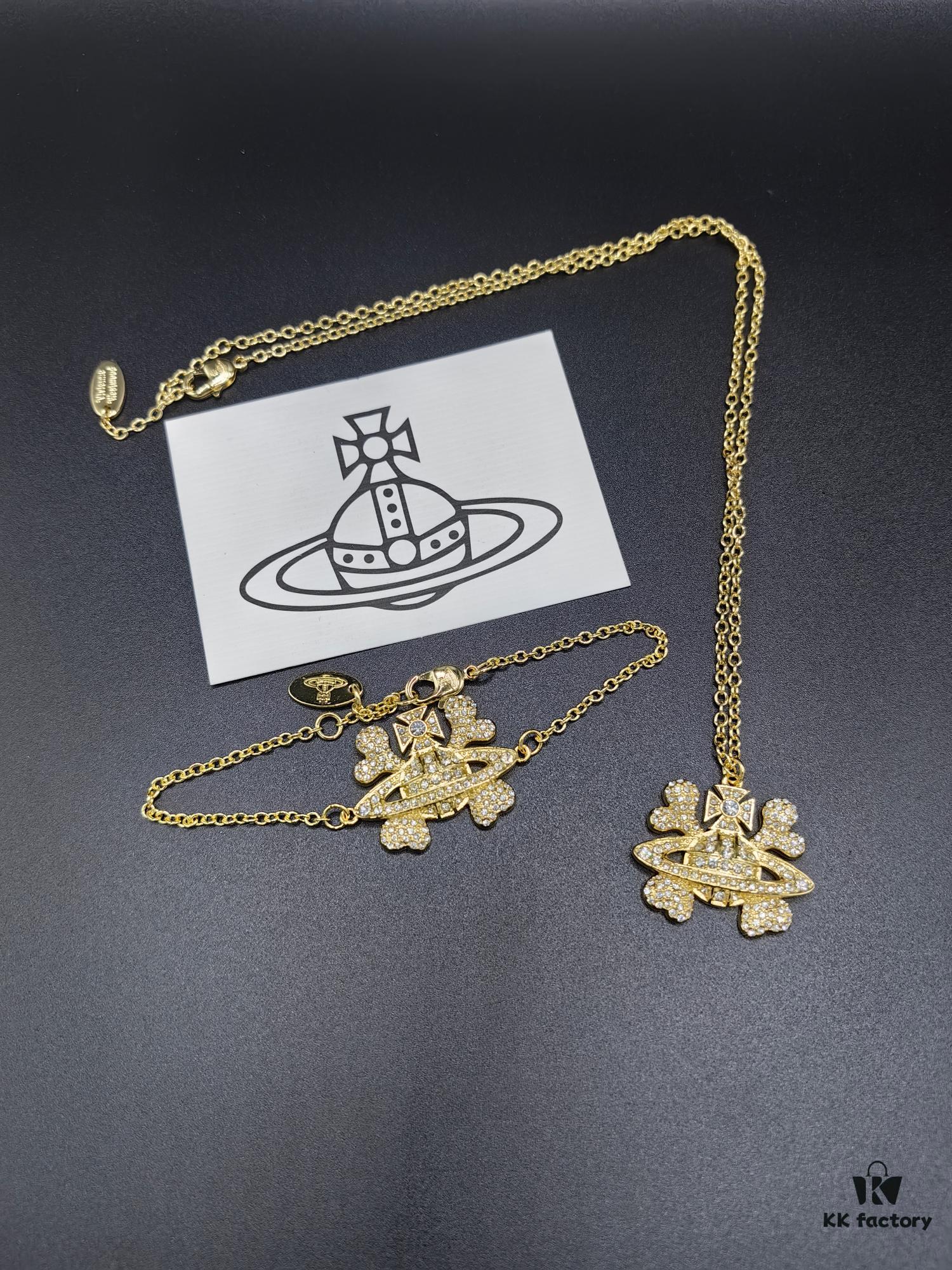 West Queen Full Diamond Bone Saturn Bracelet Necklace