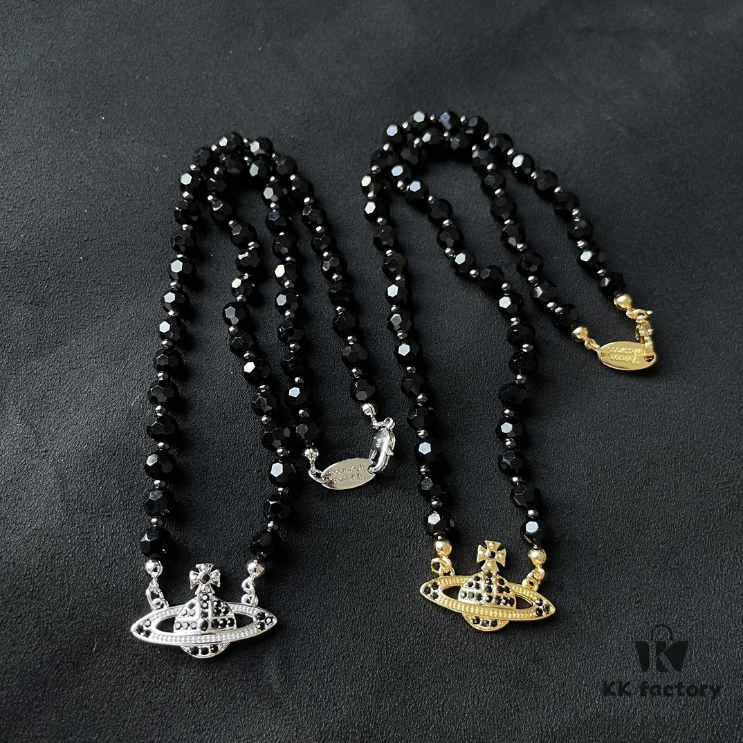 West Grandma Black Pearl Saturn Necklace