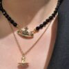West Grandma Black Pearl Saturn Necklace