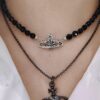 West Grandma Black Pearl Saturn Necklace