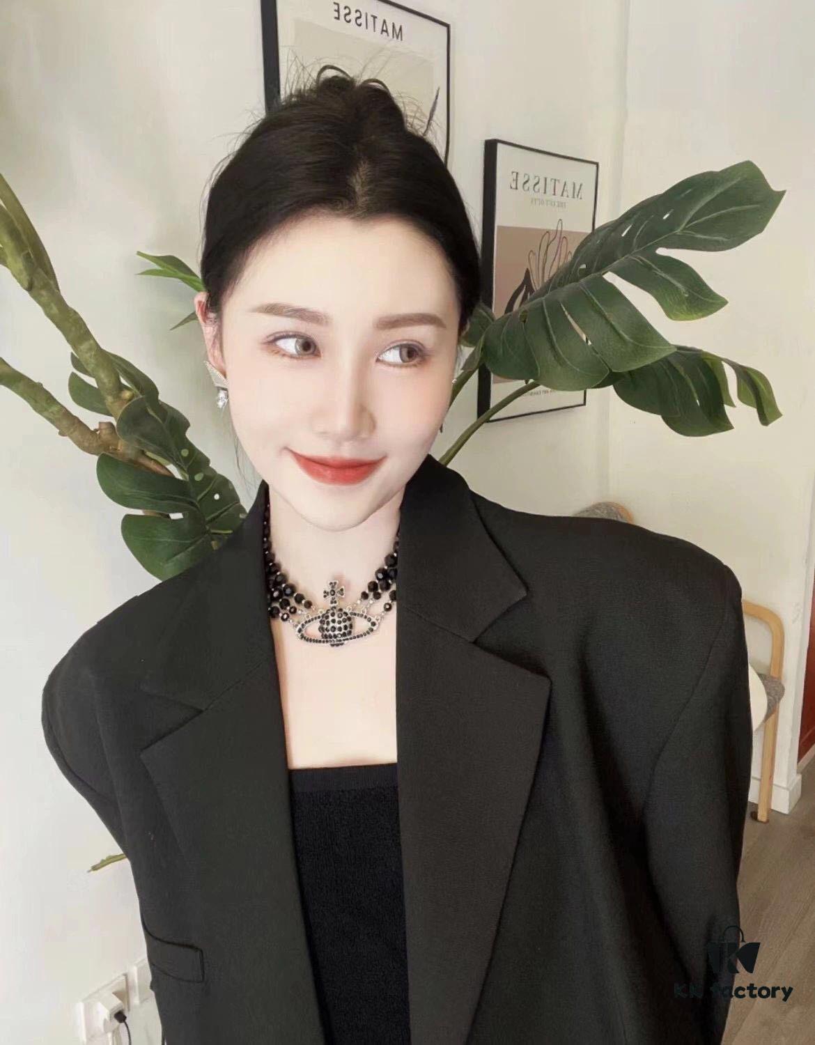 Vivienne Westwood 【Three-Layer Black Pearl Saturn Choker】 Neck Chain