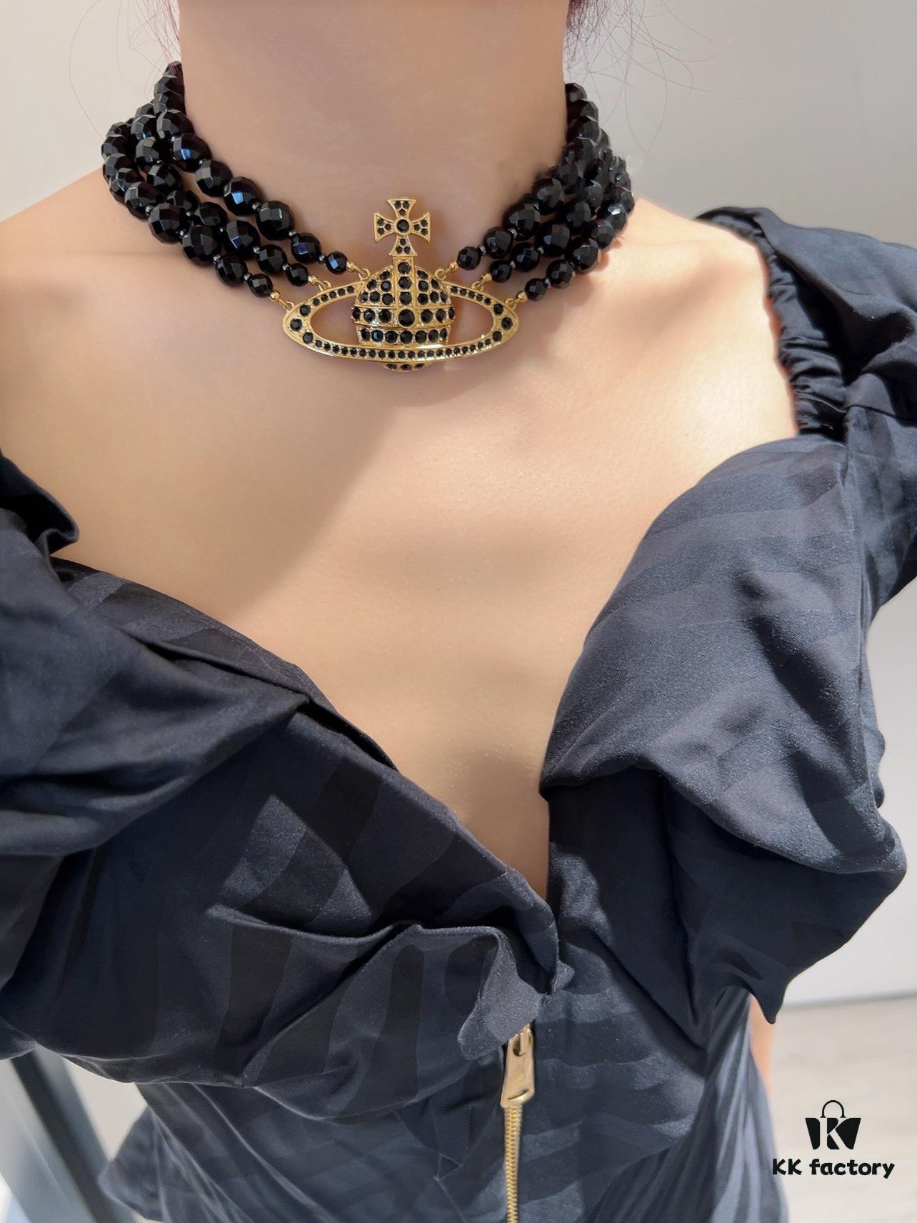 Vivienne Westwood 【Three-Layer Black Pearl Saturn Choker】 Neck Chain