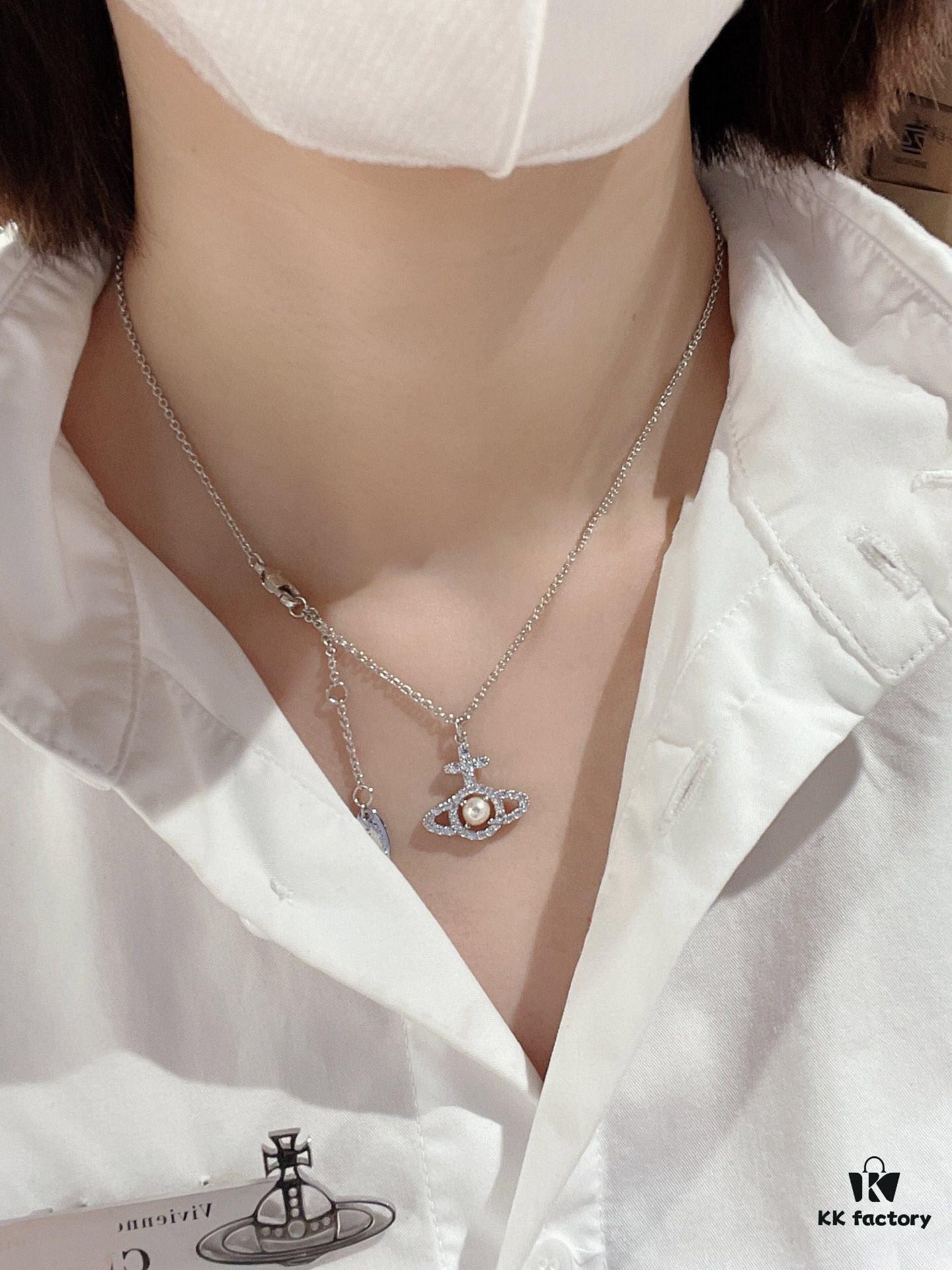 6930112f12f62673a6fac513 Westminster Saturn OLYMPIA Pearl Fully Paved Diamond Necklace