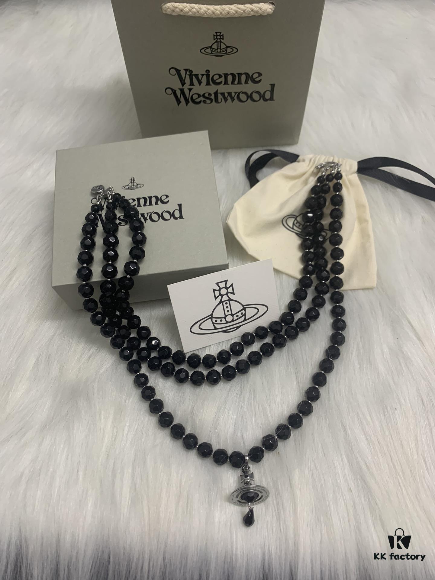 West Queen Three-Tiered Teardrop Black Crystal Necklace