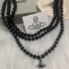 West Queen Three-Tiered Teardrop Black Crystal Necklace