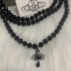 West Queen Three-Tiered Teardrop Black Crystal Necklace