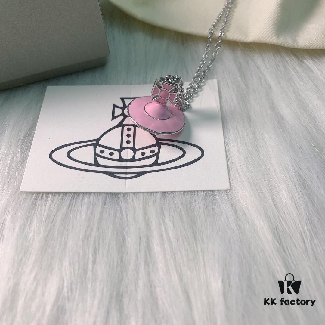 6930114112f62673a6fac529 West Queen Light Pink Resin 3D Saturn Necklace and Earrings Set