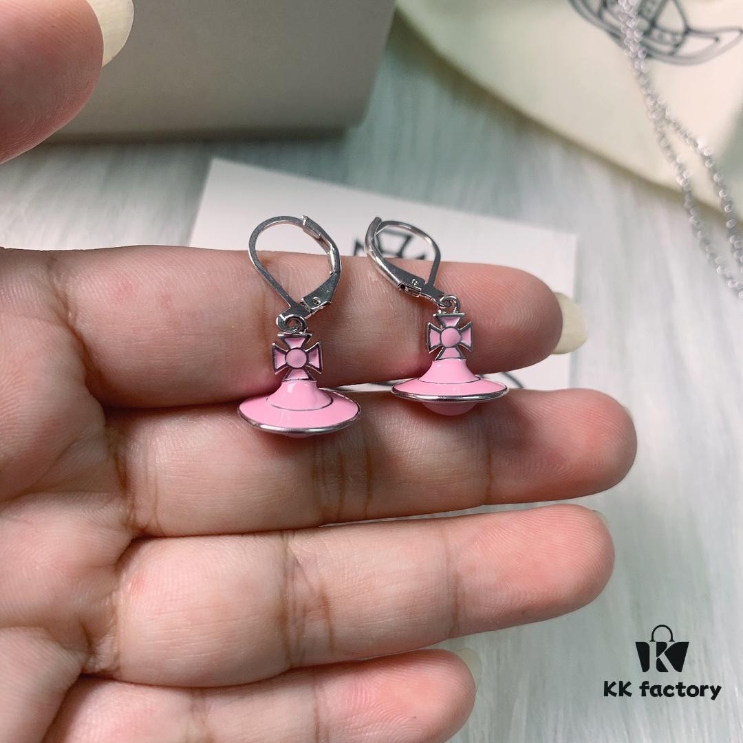 6930114212f62673a6fac52a West Queen Light Pink Resin 3D Saturn Necklace and Earrings Set