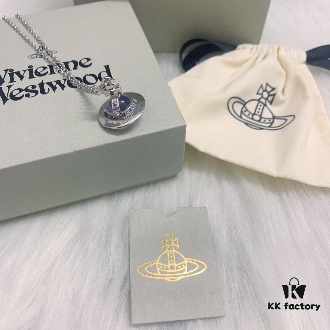 West Queen 3D Purple Glass Bead Necklace in White Gold Color