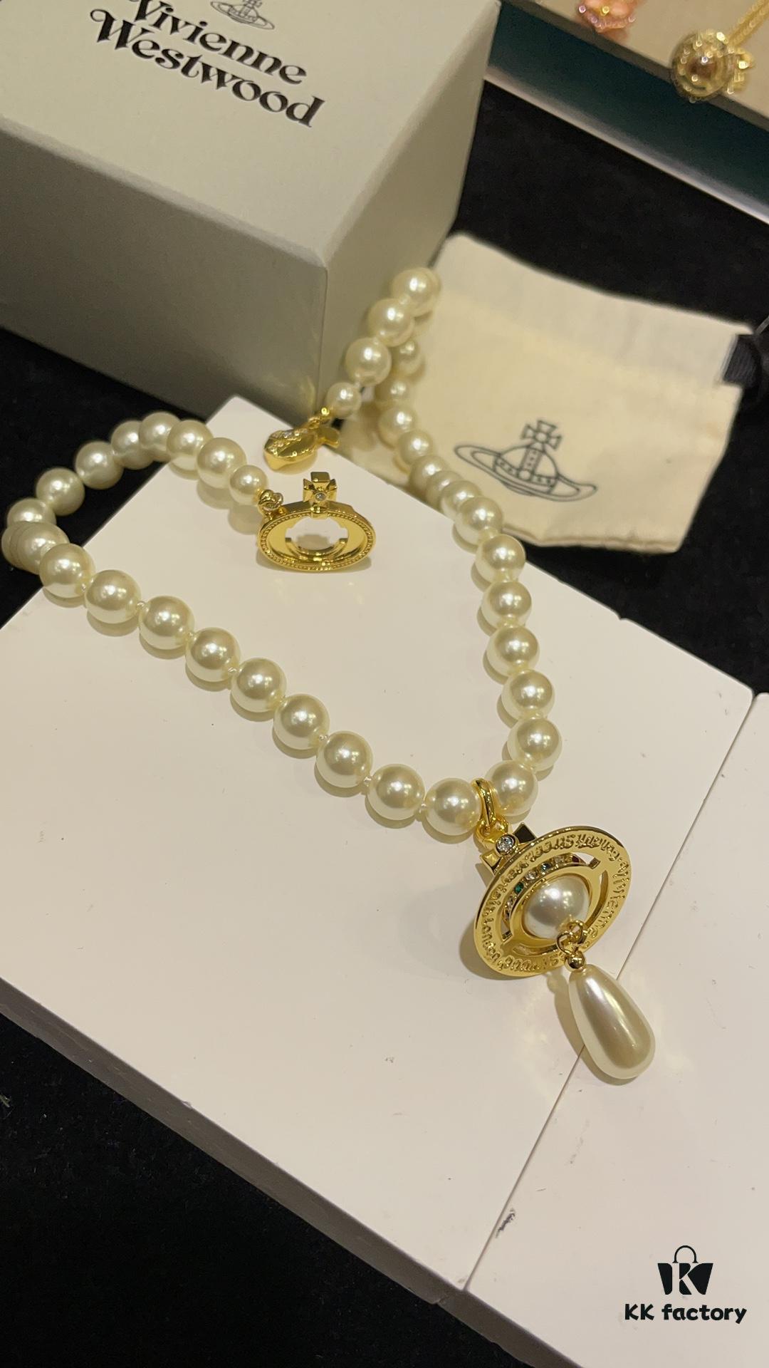 693011a112f62673a6fac59a Vivienne Westwood Golden Saturn ORB Pearl Necklace