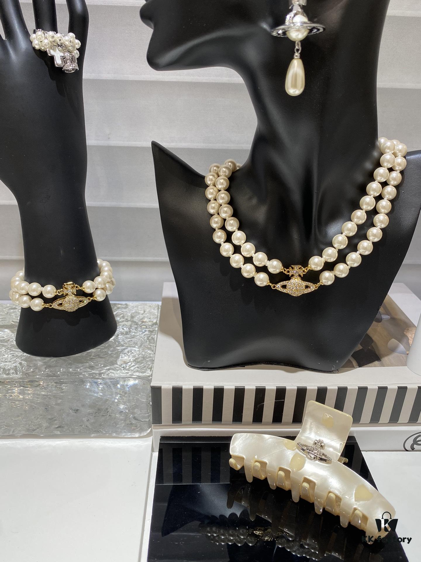 693011a612f62673a6fac5a0 Saturn | Vivienne Westwood Jewelry Double-Layer Pearl Necklace and Bracelet